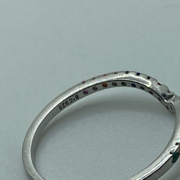 Vtg sterling rainbow multi gem stone chevron V ring sz 6.75 - Picture 14 of 15